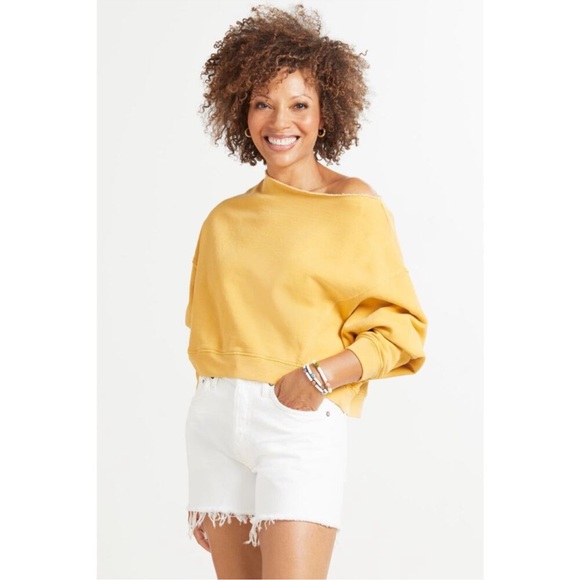 Sundry Tops - Sundry Women’s Crop Raw Neckline Off Shoulder Sweatshirt Yellow size Medium